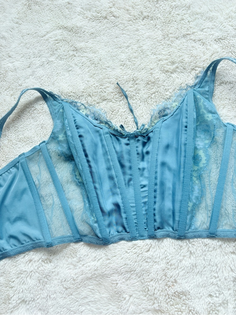 Victoria’s Secret Blue Lace Corset‑Style Bra Size Large Y2K Coquette Cottagecore - Picture 8 of 8